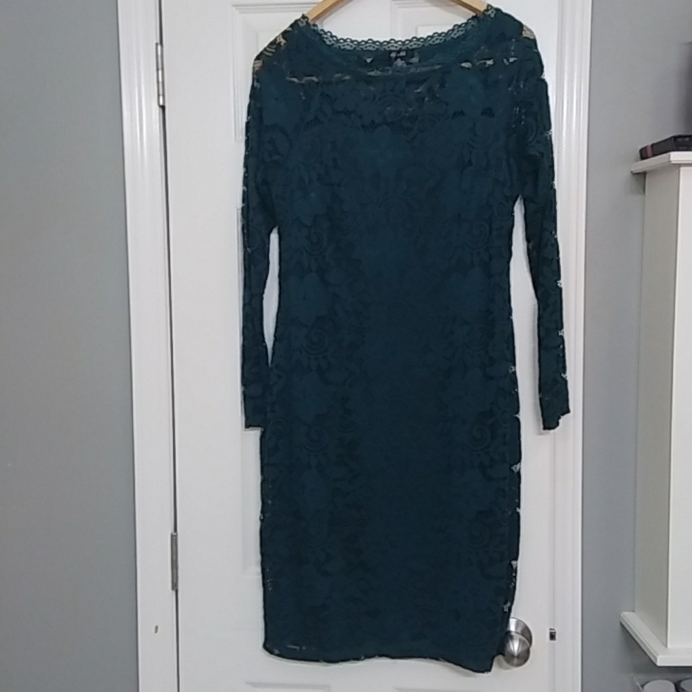 NWOT green lace overlay dress